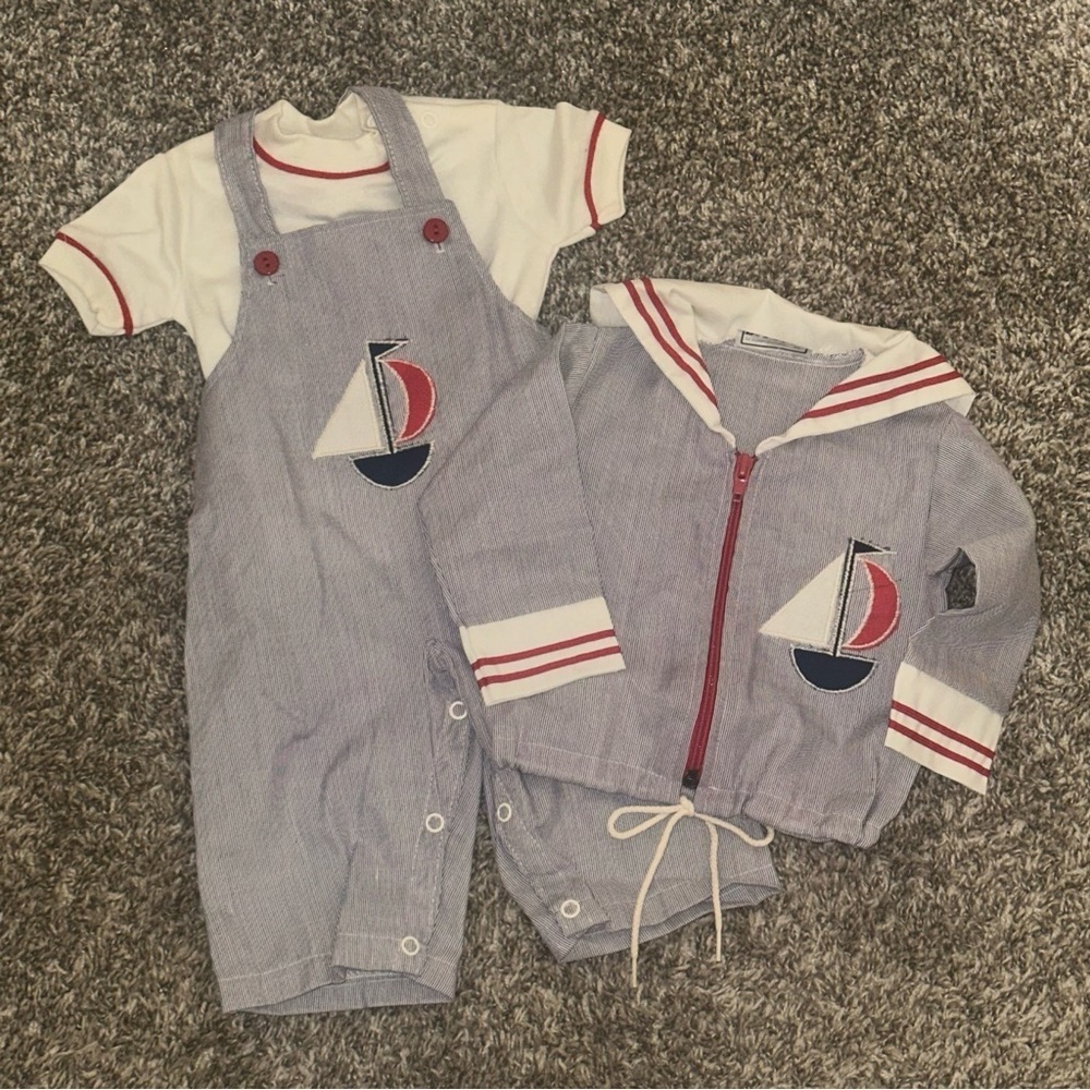 Vintage Doe-Spun Sail Boat Romper and Jacket 3-6 Months Summer‎ Spring Vacation
